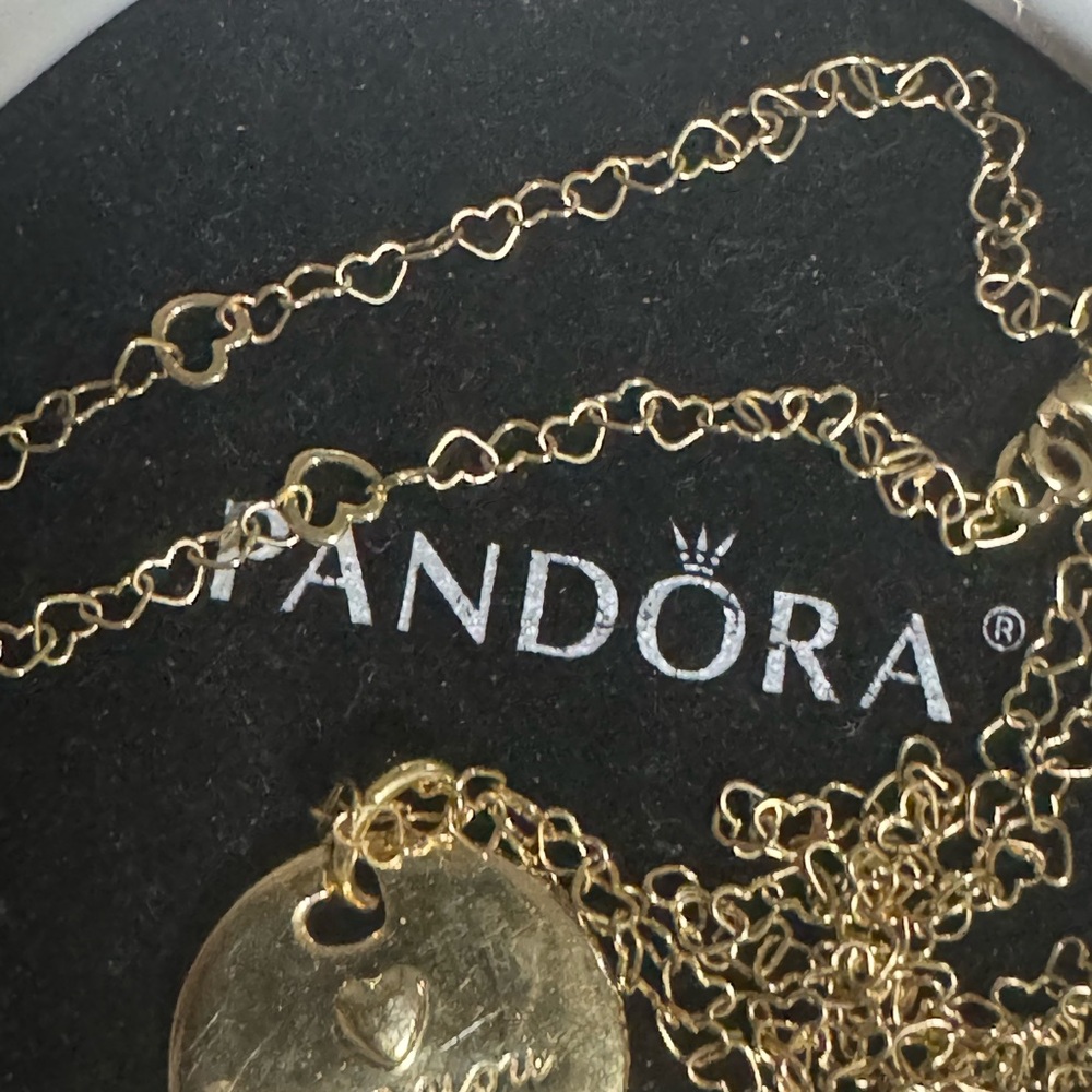 Authentic Pandora Heart & Love You More Round Pendant 18k Gold Plated necklace - Picture 7 of 9
